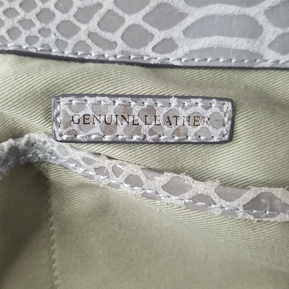 G.I.L.I. LEATHER FRINGE HOBO BAG IN GREY SNAKE EMBOSSED